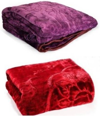 FUBAR Floral Double Mink Blanket for  Heavy Winter(Polyester, Purple, Maroon)