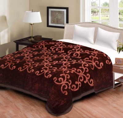 Changers Floral Double Mink Blanket for  Heavy Winter(Polyester, Brown)