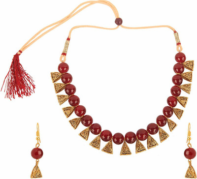 Fashion Factory Fabric Maroon, Gold Jewellery Set(Pack of 1)