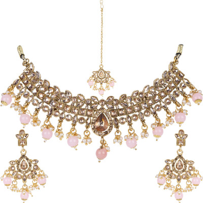 Anika's Creation Alloy Gold-plated Pink, Gold Jewellery Set(Pack of 1)