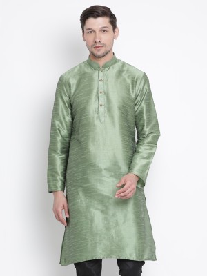 VM Men Solid A-line Kurta(Light Green)