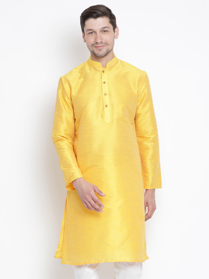 VM Men Solid A-line Kurta(Yellow)