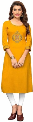 VBUYZ Women Embroidered Straight Kurta(Yellow)