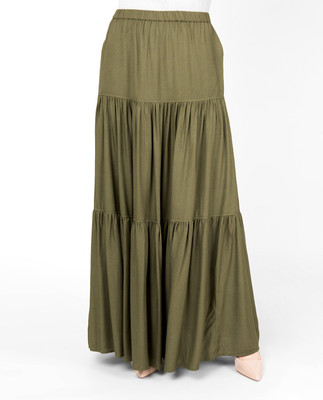 SILK ROUTE London Solid Women Flared Green Skirt