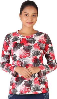 Leean Patterns Printed Women Round Neck Multicolor T-Shirt