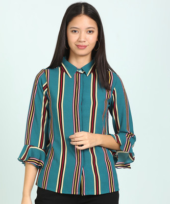 AND Casual Bell Sleeve Striped Women Multicolor Top