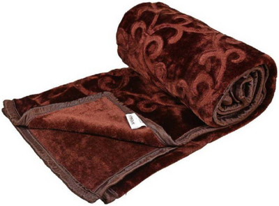 GKM Floral Double Mink Blanket for  Heavy Winter(Polyester, Coffee)