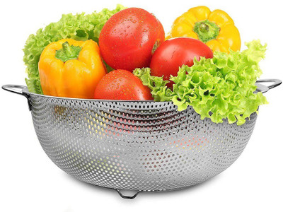 Kavid Rice Strainer Bowl Rinse Fruit Drainer Vegetable Sieve Colander Collapsible Colander(Silver Pack of 1)