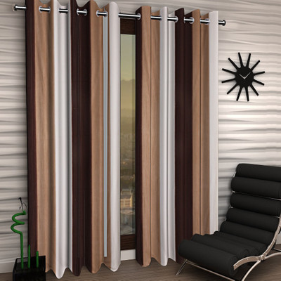KUBER INDUSTRIES 214 cm (7 ft) Polyester Window & Door Curtain Single Curtain(Self Design, Brown)