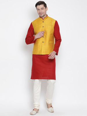 VASTRAMAY Men Kurta Dhoti Pant Ethnic Jacket Set