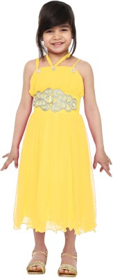 TINY TOON Girls Midi/Knee Length Festive/Wedding Dress(Yellow, Sleeveless)