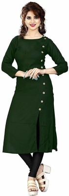 Ample Fashio Women Solid Frontslit Kurta(Green)