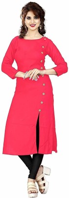 Ample Fashio Women Solid Frontslit Kurta(Pink)