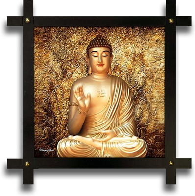 Poster N Frames Cross Wooden Frame Hand-Crafted with photo of Buddha Digital Reprint 16.5 inch x 16.5 inch Painting(With Frame)