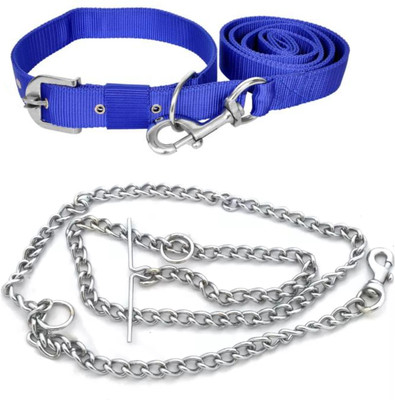 ADIOS COMBO OF DOG BLUE BELT WITH DOG CHAIN Dog Collar & Chain(Medium, BLUE)