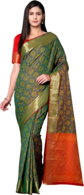 Aksharam Woven Banarasi Silk Blend Saree(Green)