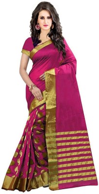 Stylezone Embroidered, Striped Bollywood Cotton Silk Saree(Gold, Pink)