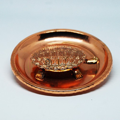 SEN ENTERPRISE Original Feng Shui Metal Tortoise| Metal Tortoise With Plate Decorative Showpiece  -  9 cm(Copper, Copper)