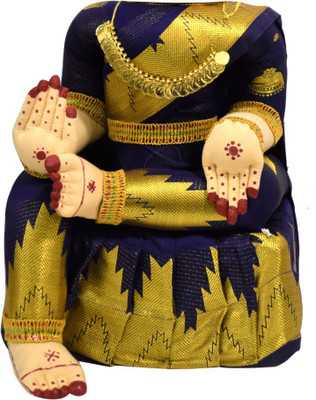 Puja N Pujari Varalakshmi Idol Navy Blue and Gold Saree Decorative Showpiece Decorative Showpiece  -  32 cm(Fabric, Blue)