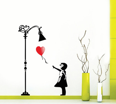 wildartcreation 65 cm Banksy Vinyl Home Decor Girl with Heart Balloon Street Graffiti Art Decal Self Adhesive Sticker(Pack of 1)
