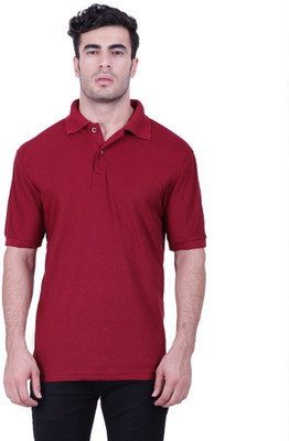 stars collection Solid Men Polo Neck Maroon T-Shirt