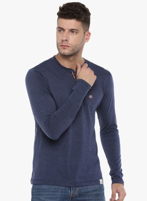 Force NXT Solid Men Henley Neck Dark Blue T-Shirt