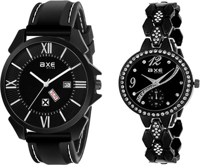 AXE Style AXE Presents All Black 2 Watch Combo For Beautiful Couple C027 For Boy