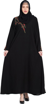 AlsabraNaqab AN9001 khashibo fabric, Nida, BOX PLATED Self Design Abaya With Hijab(Black)
