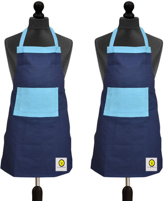 YELLOW WEAVES Cotton Home Use Apron - Free Size(Blue, Pack of 2)