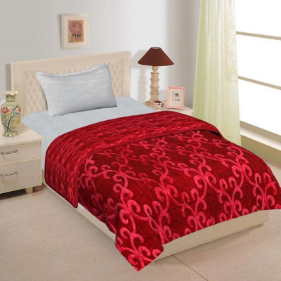 GAURALI CREATIONS Solid Single Mink Blanket for  Heavy Winter(Polyester, Red)