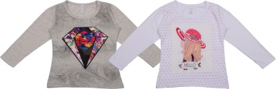 NeuVin Girls Graphic Print Cotton Blend T Shirt(Multicolor, Pack of 2)