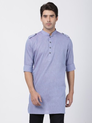 VASTRAMAY Men Self Design Straight Kurta(Blue)