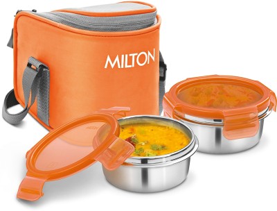 MILTON Cube-2 Stainless Steel Tiffin Lunch Box with 2 Containers, 300 ml each, Orange 2 Containers Lunch Box(300 ml)