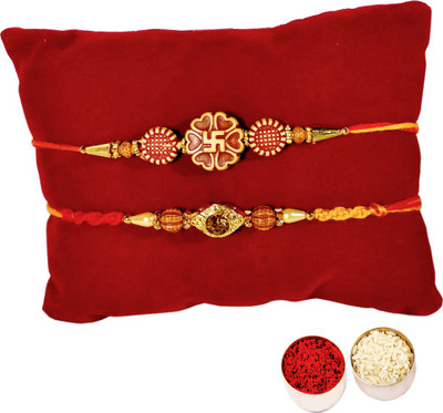 DsGifts Designer Combo of 2 Beautiful Ethnic Rakhi with Roli Tika for Brother Assorted Rakhi  Set(2 Rakhi with a Pack of Roli Tika)