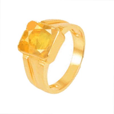 CLEAN GEMS Natural Yellow Sapphire (Pukhraj) Gemstone 6.25 Ratti or 5.5 Carat for Male & Female Panchdhatu Gold Plated Ring Alloy Ring