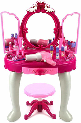 POONAM ENTERPRISE Princess Make Up Vanity Table for Little Girls with Sound and Light Child Makeup Vanity Girls Toy Make up Table
