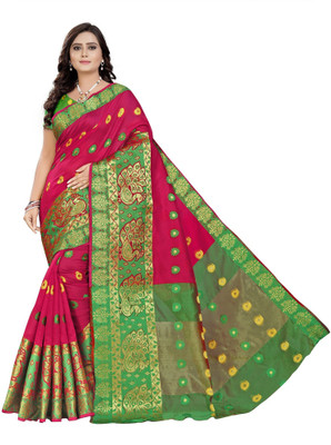 Cartyshop Self Design Banarasi Silk Blend, Cotton Blend Saree(Pink)