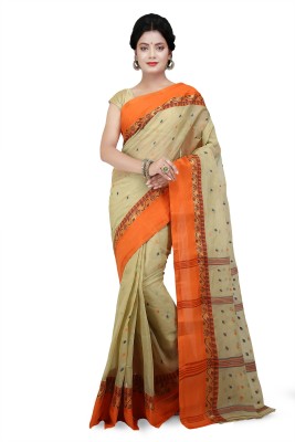 WoodenTant Woven Tant Pure Cotton Saree(Beige)