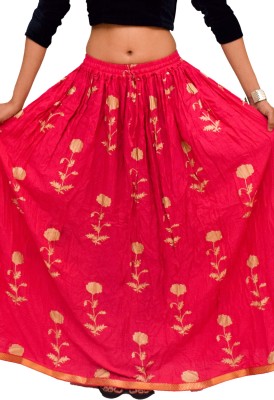 Krishika Floral Print Women Gathered Pink Skirt