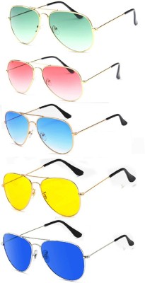 Elligator Aviator Sunglasses(For Men & Women, Green, Pink, Blue, Yellow)