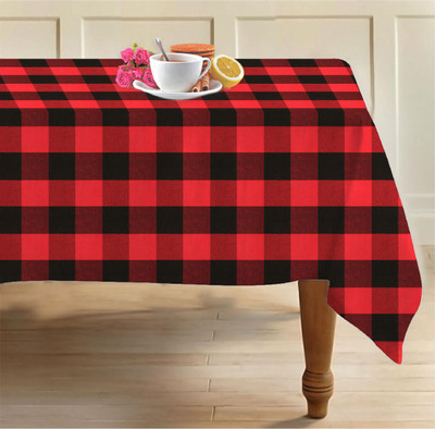 AIRWILL Checkered 6 Seater Table Cover(Red, Cotton)