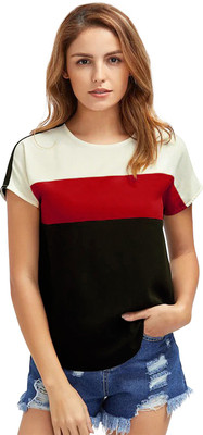 gajanand creation Colorblock Women Round Neck Red T-Shirt