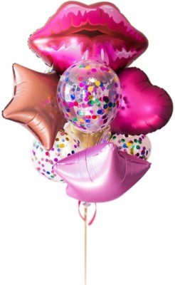 BashNSplash Printed Sangria Lips Birthday Star Heart Foil Confetti Balloon(Multicolor, Pack of 7)