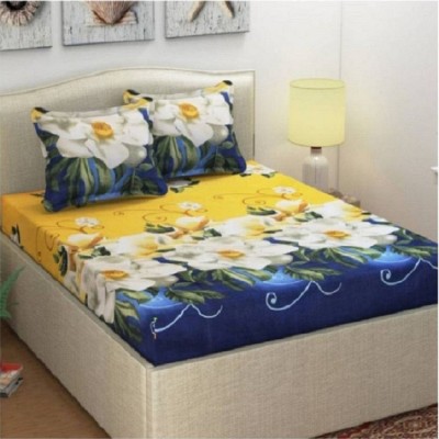 Panipat Textile Hub 140 TC Microfiber Double 3D Printed Fitted & Flat Bedsheet(Pack of 1, Yellow)