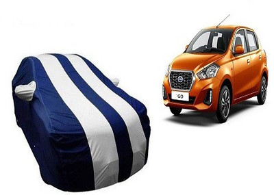 Frap Car Cover For Datsun Go (With Mirror Pockets)(White, Blue)