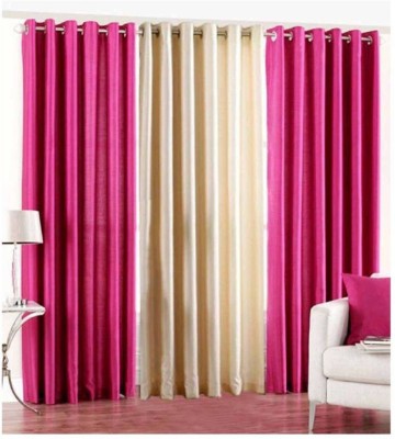 N2C Home 213 cm (7 ft) Polyester Semi Transparent Door Curtain (Pack Of 3)(Plain, Darkpink, Cream)