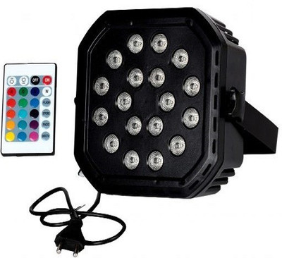 Big Deeper 90W DJ LED Par Flood Light with 18 LEDs for use in Home Party; Festivals, Live Shows and Stage Lighting with 24 Keys Remote Control Shower Laser Light(Ball Diameter: 18 cm)