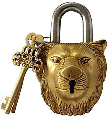 BRASS BLESSING LION Type Home - Garden Brass Padlock - Lock with Keys - Working Lock (5044) Keyed Cam Lock(Pack of 1)