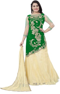 Payu Embroidered Semi Stitched Lehenga & Kurta(Green, Beige)