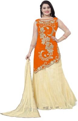 Sonu Creation Solid Semi Stitched Lehenga Choli(Orange, Beige)